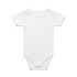 A white organic infant one-piece with short sleeves and a snap closure at the bottom. It has a logo on the back.