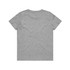 A grey kids' staple tee featuring a simple design and a logo on the back.
