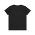 A black youth t-shirt with a simple design and a logo on the back.