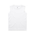 A white sleeveless tank top featuring a logo, designed for kids in a classic style.
