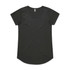 A black t-shirt with short sleeves and a rounded neckline, featuring a subtle branding logo.