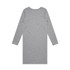 A grey long-sleeve dress with a simple design and a logo on the back. A grey long-sleeve dress with a simple design and a logo on the back.