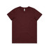 A maroon basic t-shirt with a crew neckline and short sleeves. It includes a label but no visible logos.