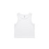A plain white rib crop tank top with a classic singlet style and a branding logo.