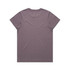 A purple tee shirt with a simple design and no visible branding displayed from the back.