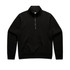A black half zip crew jumper featuring a fleece fabric and a zipper at the neck. It has a simple design and a logo.