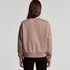 A back view of a women's crew jumper in a soft taupe colour, featuring a relaxed fit and long sleeves.