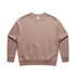 A beige crew jumper with long sleeves and a ribbed hem. It features a simple design and includes a logo.