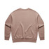 A crew jumper in a muted beige colour, featuring a classic silhouette and a logo on the back.