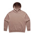 A beige hoodie with a front pocket and a drawstring hood. It features a branding logo.