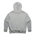 A grey hoodie featuring a hood and a plain design, with a logo on the back.