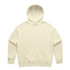 A cream-coloured hoodie featuring a front pocket and an attached hood, with a logo on it.