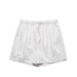 A pair of white pyjama bottoms with an elastic waistband and drawstring, featuring a simple design.