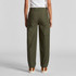 Utility cargo pants in olive green, featuring multiple pockets and a relaxed fit, viewed from the back.