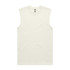 A white sleeveless tank top with a simple design and a logo on the neckline.