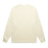 A long-sleeve cream T-shirt featuring a plain back design and fitted cuffs. It has a logo on the front.