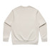 A light beige jumper with a plain back design and ribbed cuffs and hem. It features a logo on the neckline.