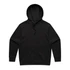 A black hoodie with a front pocket and a hood, featuring long sleeves and a simple design.