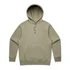 A heavy olive green hoodie with a front pocket and an adjustable drawstring hood. It features a logo on it.