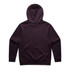 A purple hoodie featuring a back view with a hood and long sleeves. It has a logo on the back.