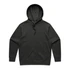 A black hoodie with a spacious front pocket and a drawstring hood. It features a logo on the front.