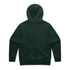 A dark green hoodie featuring a spacious hood and an unembellished back design.
