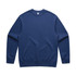 A navy blue sweater with long sleeves and a crew neckline, featuring a logo on the inside tag.