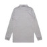 A grey long-sleeve polo shirt with a collar and a brand logo on the back.