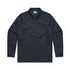 A navy work jacket featuring a button-up front and side pockets, with a collar and no visible branding.