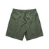 Active training shorts in olive green with an elastic waistband and a drawstring. Features a logo on the side.