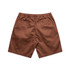 Brown walk shorts with an elastic waistband and two rear pockets. Features a logo.