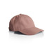 A pink cap with a curved brim and an adjustable strap, featuring ventilation holes and a branding logo.