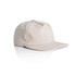 A beige cap with a curved brim, featuring a logo on the front and a smooth texture.