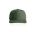 A green cap with a structured front, featuring a logo and a flat brim.
