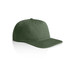 A green cap with a flat brim and a rounded crown, featuring a logo on the side.
