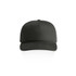 A black cap with a structured design, featuring a curved brim and ventilation holes. It has a logo on the front.