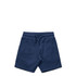 Navy blue kids' sports shorts with an elastic waistband and drawstring, featuring a small logo.
