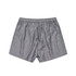 Grey dress shorts featuring an elastic waistband and a back pocket, with a logo on the waistband.
