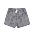 A pair of grey dress shorts with an elastic waistband and drawstring, featuring a basic design.