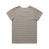 A striped t-shirt featuring a pattern of brown and white horizontal stripes, with a crew neck design and short sleeves.