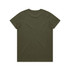 An olive green basic T-shirt with a crew neck and short sleeves, featuring a blank back.