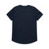 A dark navy t-shirt with a rounded hem and a plain back. The shirt features a logo.