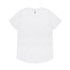 A plain white t-shirt with a round neckline and short sleeves, featuring a logo on the inner label.