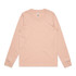 A light pink long-sleeve T-shirt with a simple design and logo.