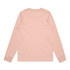 A long-sleeved, light pink t-shirt featuring a plain back and fitted cuffs. It includes a logo on the fabric.