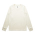 A long-sleeved beige T-shirt with a simple design and cuffed sleeves, featuring a logo on the label.