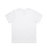 A plain white T-shirt featuring short sleeves and a logo on the label.