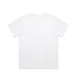 A plain white t-shirt with short sleeves, featuring a smooth, unembellished back. It has a small branding logo.