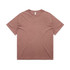 A heavy faded tee in a muted terracotta colour, featuring a simple design and a branding logo.