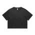 A black cropped t-shirt with a relaxed fit and a brand logo.